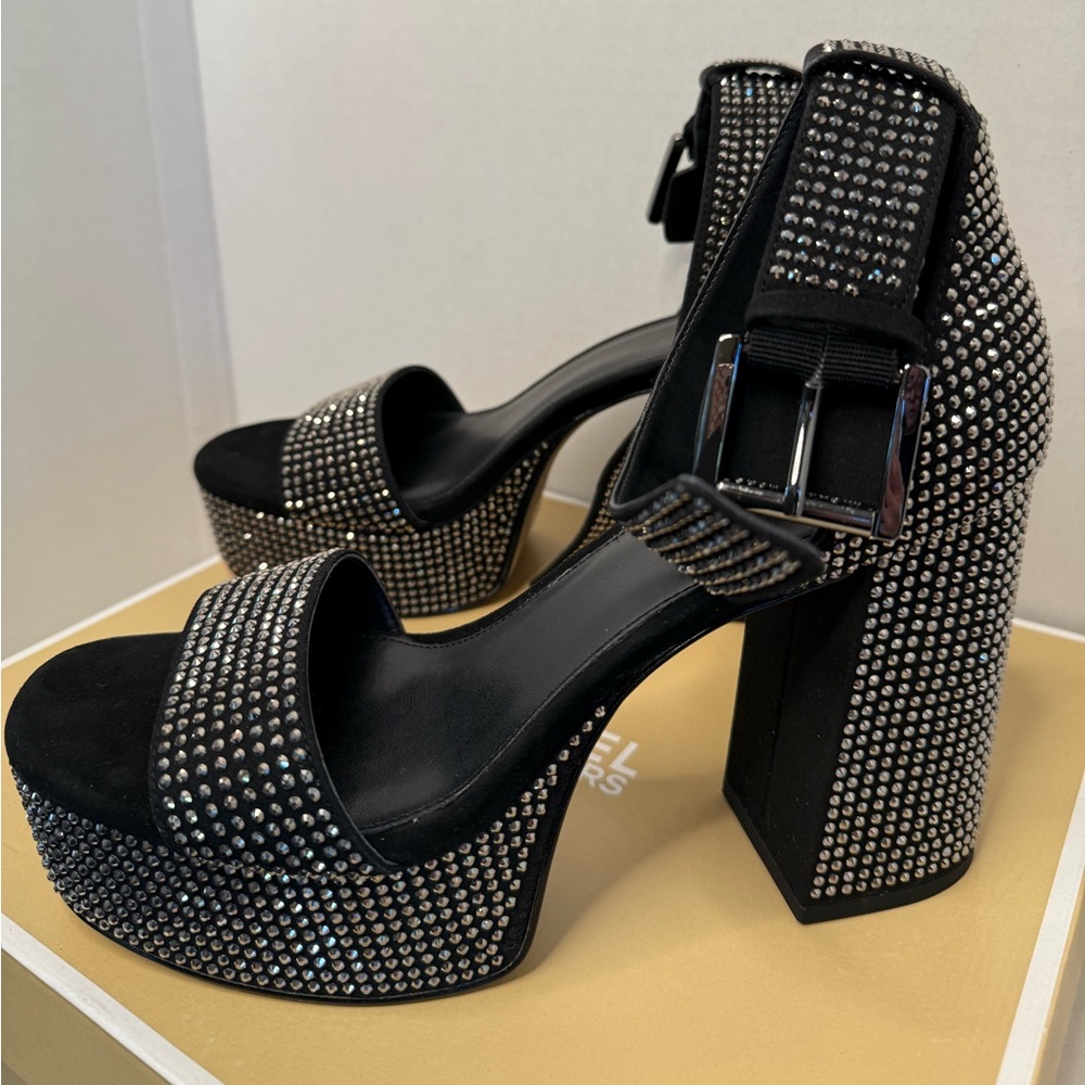 Michael Kors Elegant Black and Silver Women's Platform Heels - Picture 3 of 13